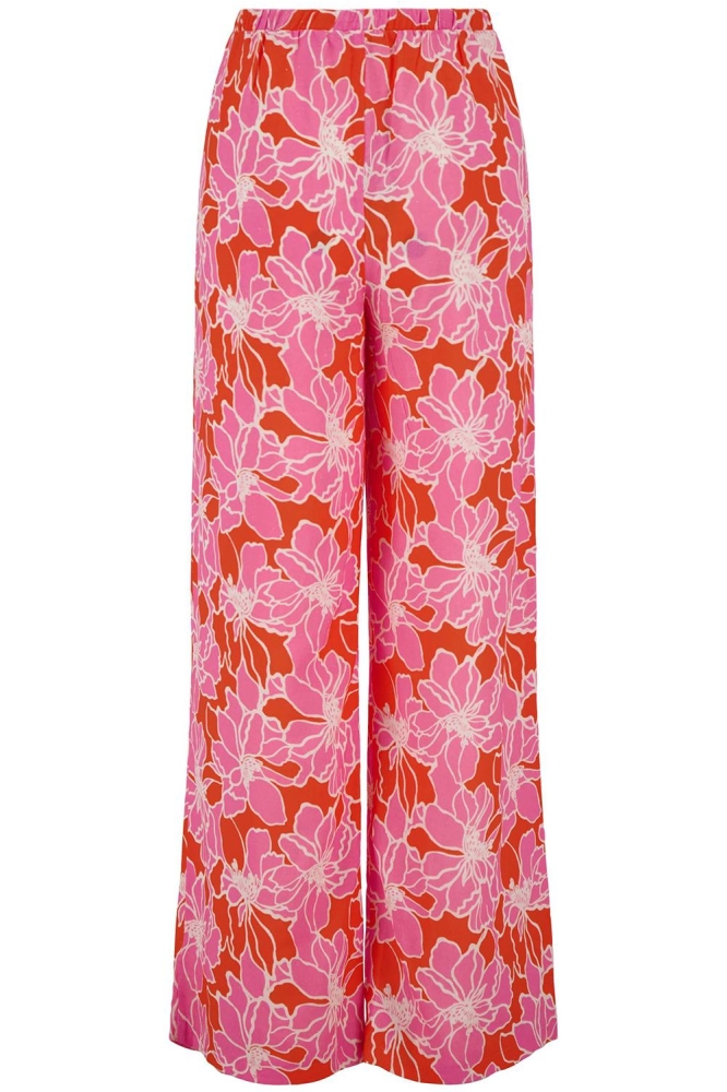 BROEK MET BLOEMEN PRINT 0303-068 7191 FEL ROZE/ORANJE